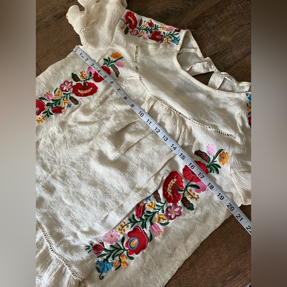 Umgee Cream Embroidered Flutter-Sleeve Peasant Top with Red Floral Accents - Picture 11 of 13